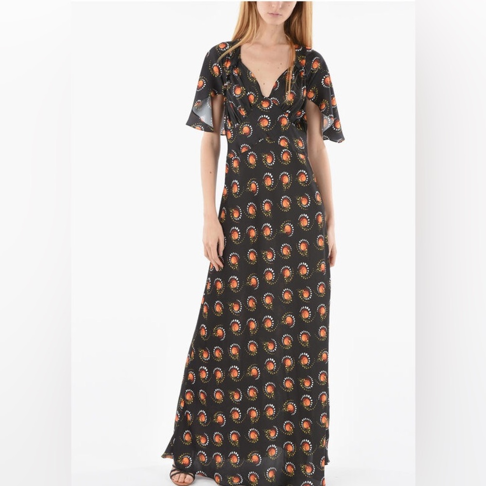Paco Rabanne ‎ Butterfly Sleeve Printed Maxi Dress- NWT XS